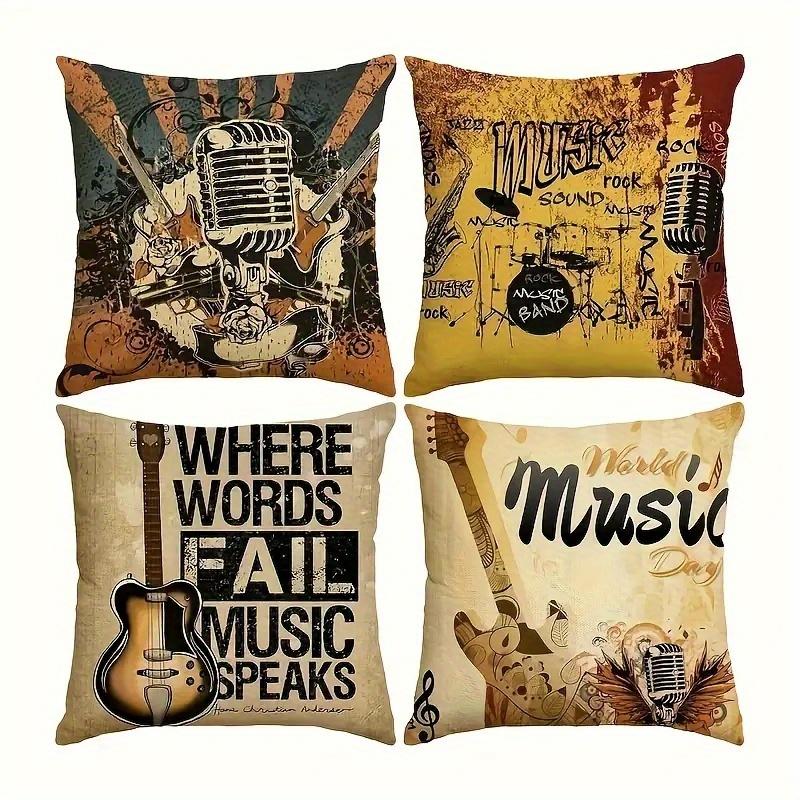 4pcs Retro Rock Music Theme digital printing pillow cover Short plush Suitable living rooms bedrooms sofas throw cushion cover