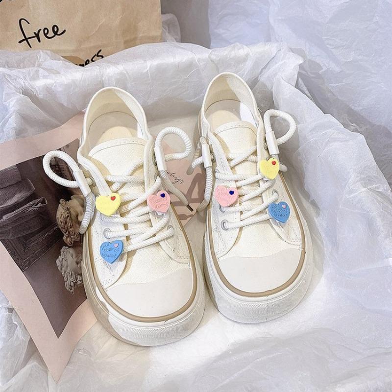 Low-top Big-head Board Shoes Summer New Fashion Love Accessories Casual Shoes Niche Lace-up Round-head Canvas Shoes