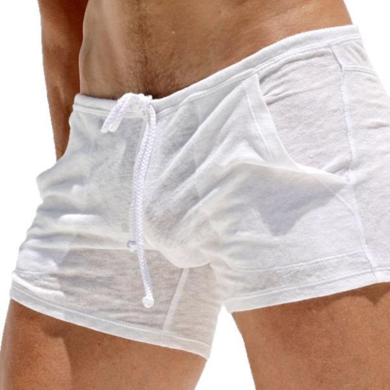 Soft Breathable Pajamas Mens Shorts Summer Sexy Stretch Slim Shorts For Men Casual Pure Color Drawstring Tie-up Shorts Nightwear
