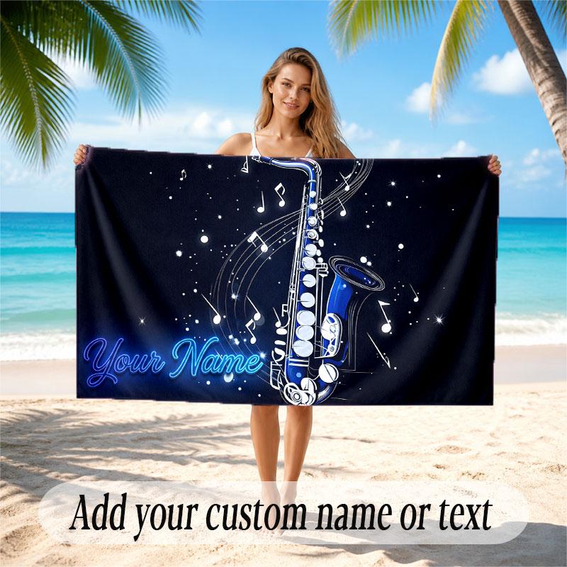 Music General Theme Beach Towel Personalized Custom Name & Text Soft Quick Dry Beach Towel for Swimming Travel