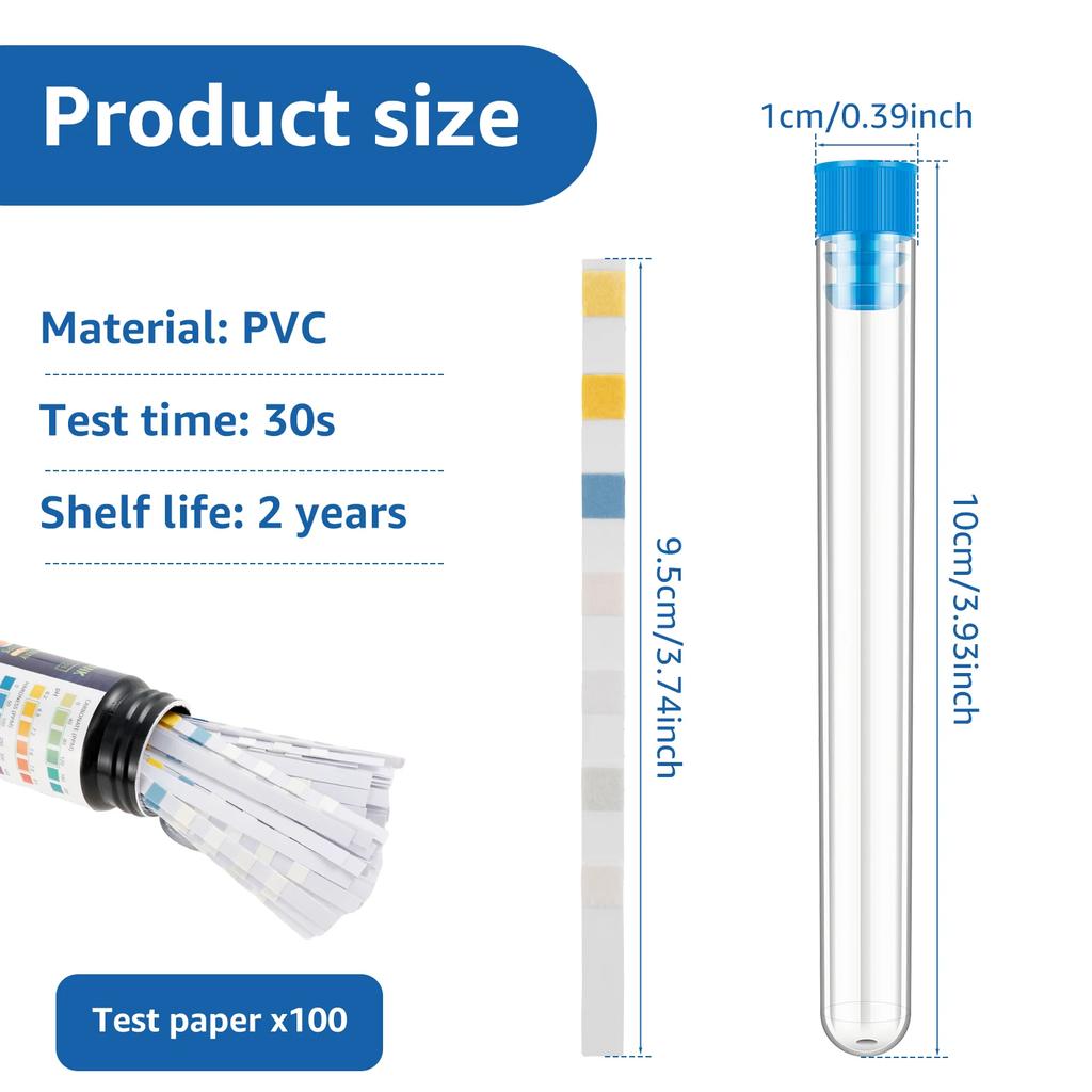 100Pcs Aquarium Test Strips 7 in 1 Water Testing Kits with Test Tube Freshwater Saltwater Home Carbonate Root pH Test Tool