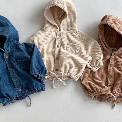 Kinder Frühling und Herbst Corduroy Kapuze Casual Denim Jacke Enthält Baumwolle Solide farbe Einreihige Tops