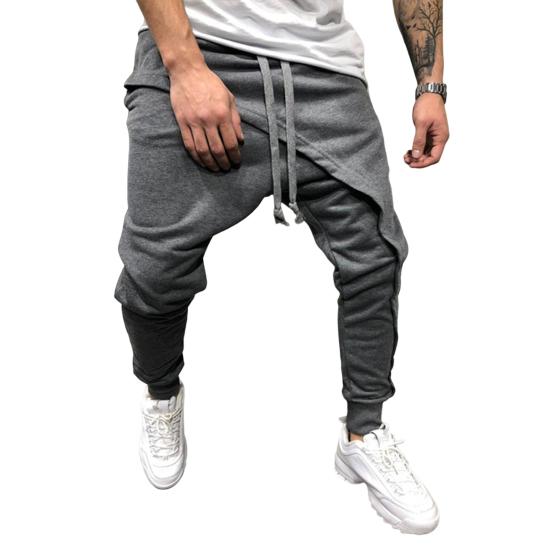

Men Harem Pants Solid Color Ankle Tied Streetwear Hip Hop Double Layer Running Baggy Pants for Jogging M сірий