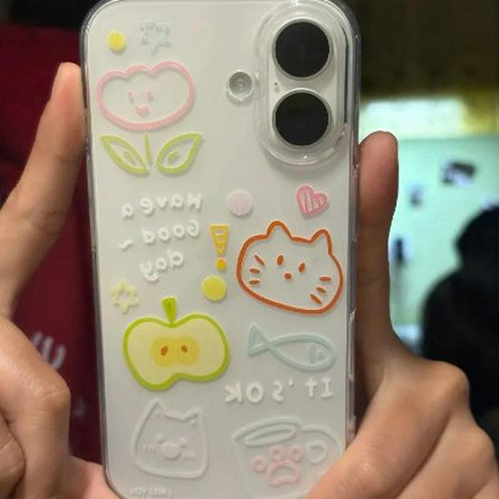 Transparent Green Apple Cat Case for Apple 17 Pro Max/16/15/14/13 Pro