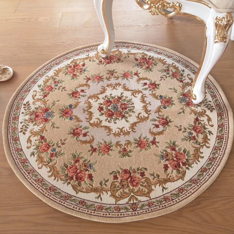 European Retro Rugs for Bedroom Flower Pattern Living Room Decoration Round Carpet Anti-slip Bedside Soft Floor Mat Washable Rug