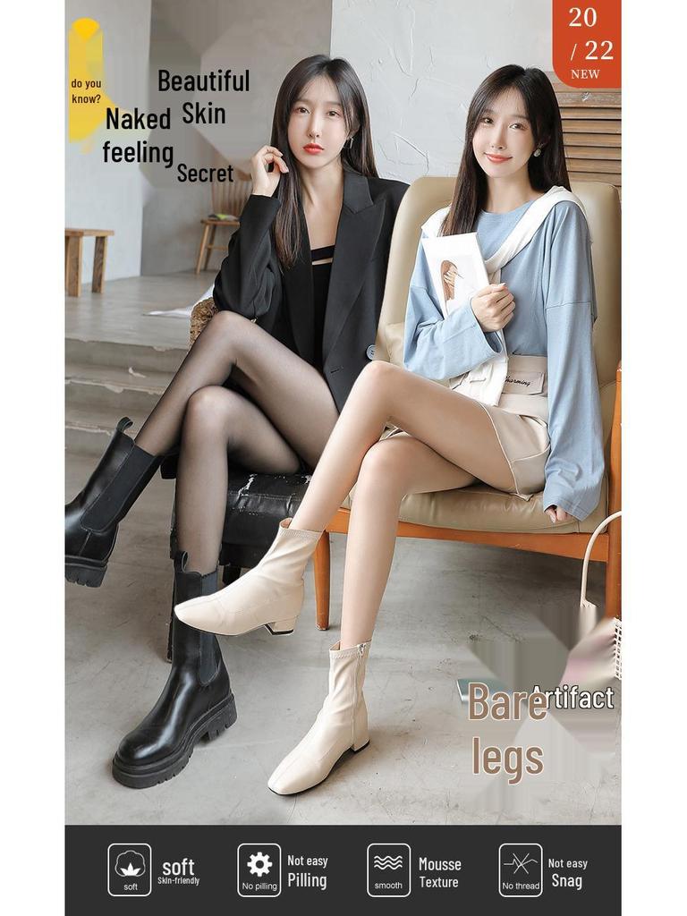 Damskie rajstopy z polarową podszewką i stopkami - Grube, Nude, Rozmiary Plus & Petite, Zimowa warstwa bazowa podkreślająca nogi.