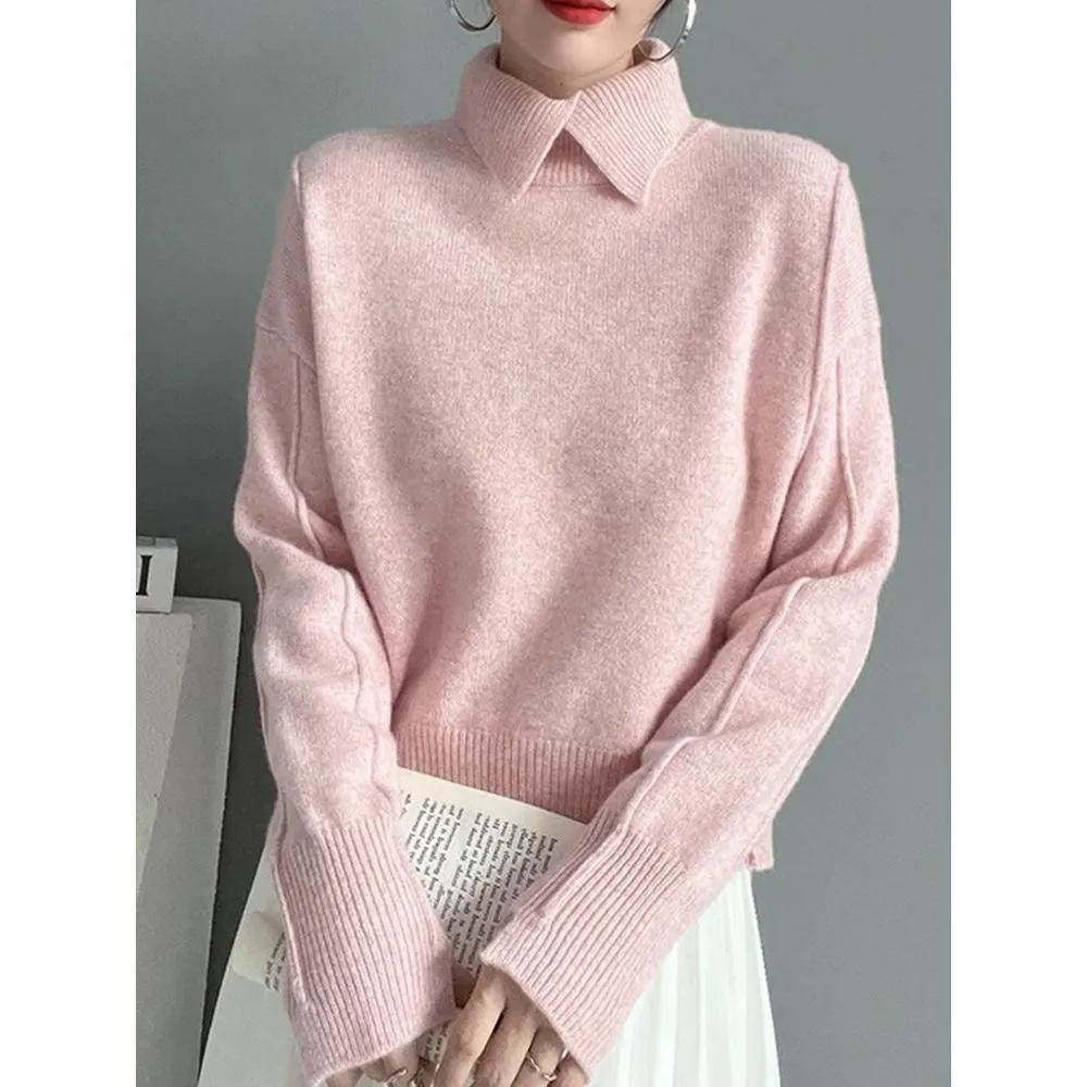 Women Autumn Long Sleeves Sweater Pullovers Knitted Female Knitwear Solid Color Ladies Knitting Sweaters