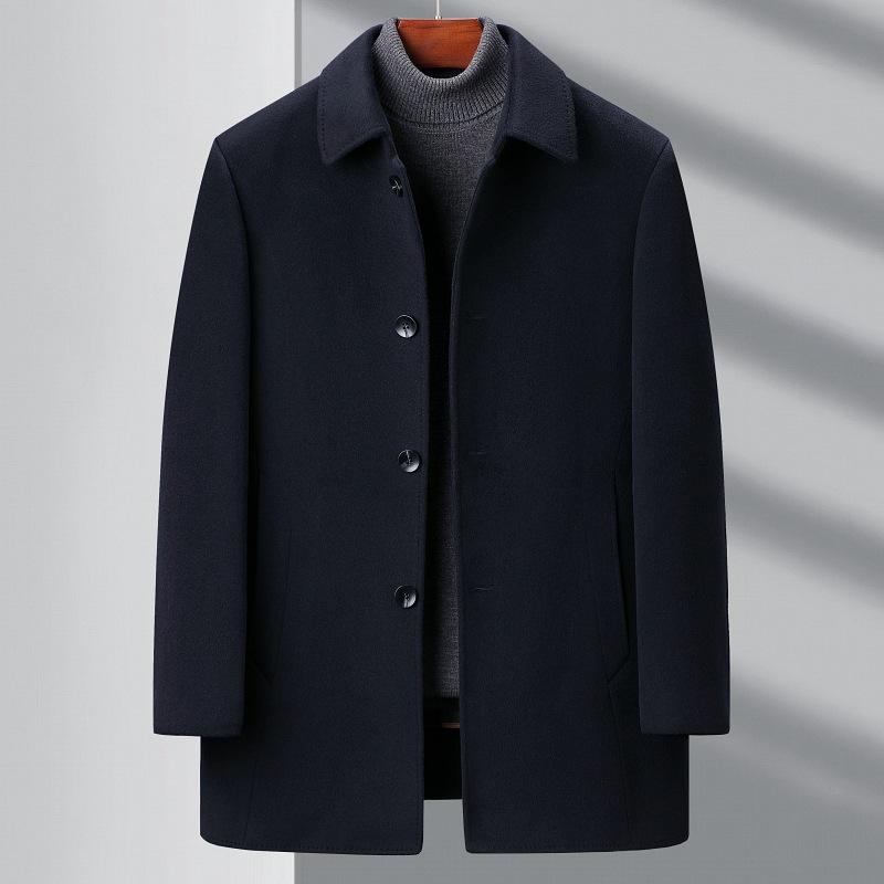 

Мужское кашемировое пальто премиум-класса двустороннее, средней длины с лацканами, пуховик смелого дизайна для папы среднего возраста, шерстяное пальто 195