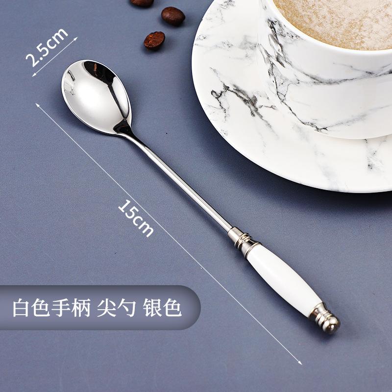 Beautiful Stainless Steel Teaspoons Coffee Ice Cream Honey Spoon with Tempered Ceramic Handle Tableware Kitchen Accessories