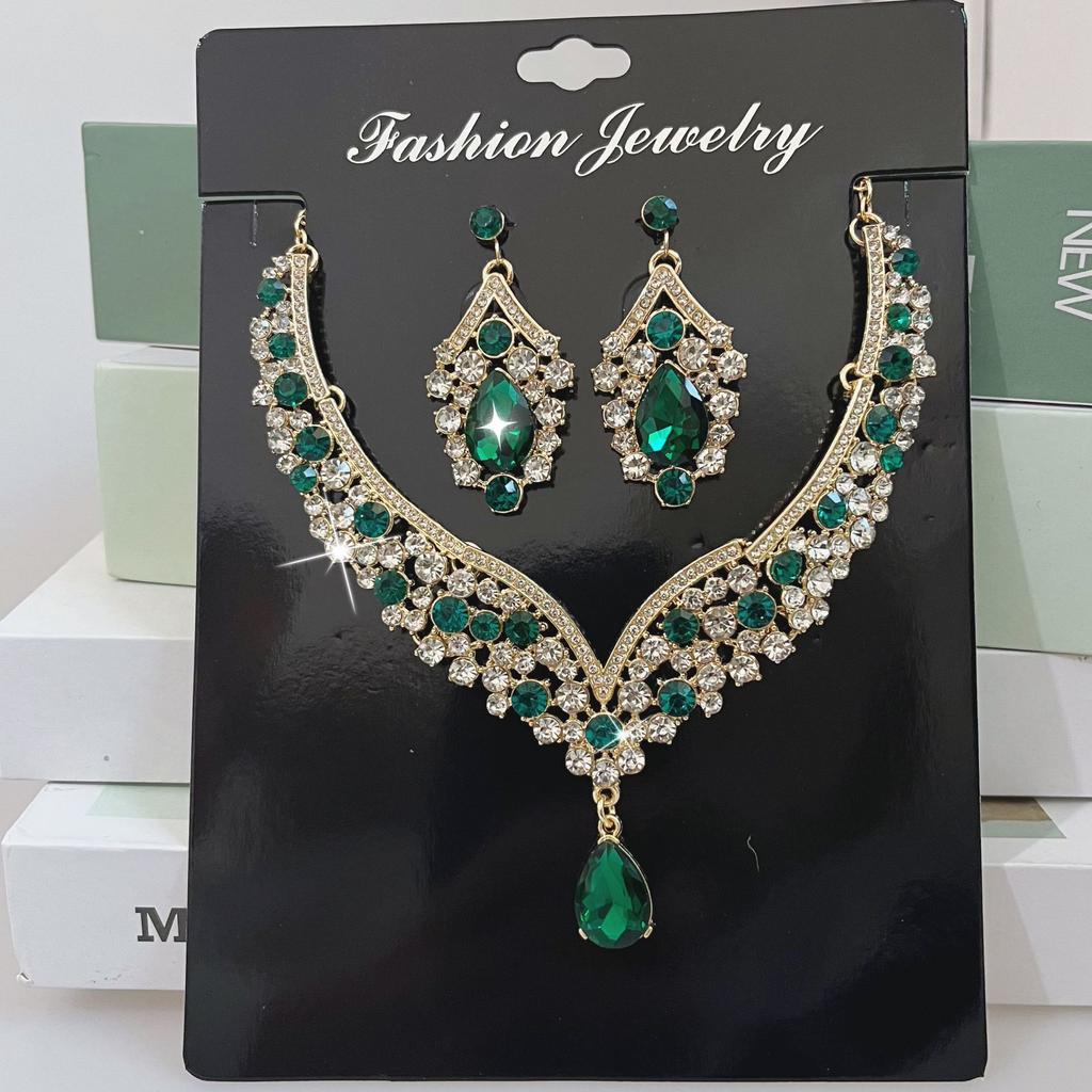 2026 Big Water Drop Jewelry Direct Sales European and American Necklaces Earrings Two-piece Set Flower Bride Retro High-end Design Set