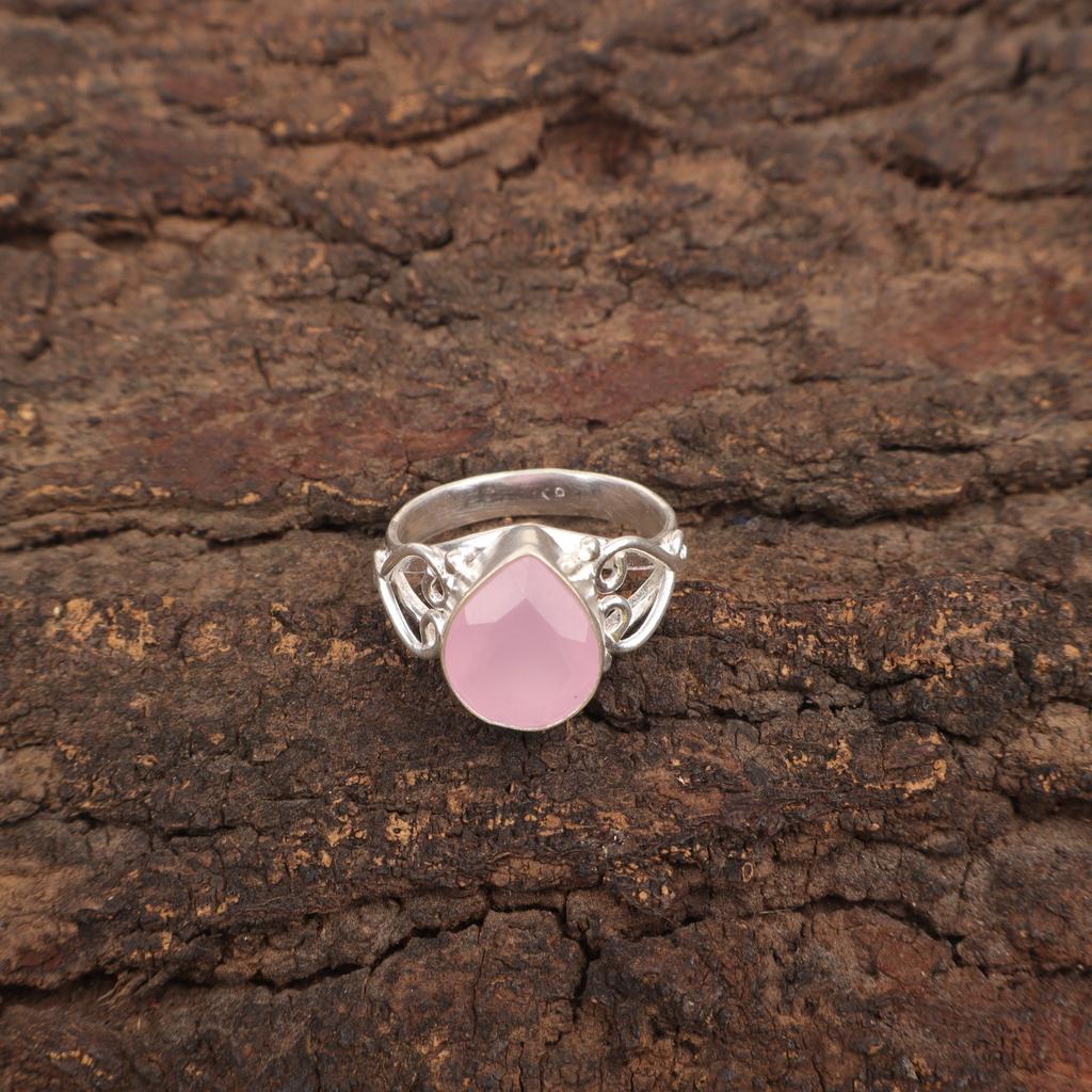 Rose Chalcedony Stone 925 Silver Promise Stackable Best Friend Gift Ring Jewelry RR-46-18