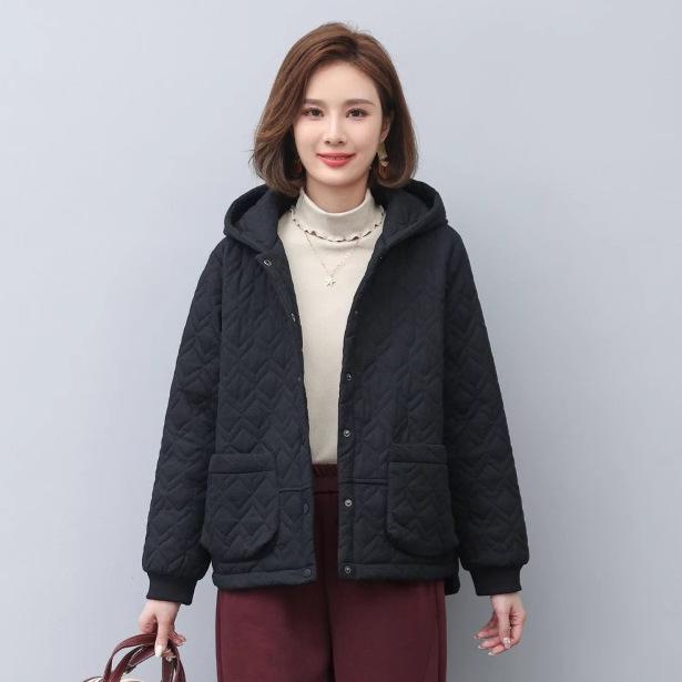 

2024 Осень/Зима Хлопковая куртка с капюшоном для миниатюрных женщин среднего возраста - Легкий и повседневный стиль XXL recommend 135-150 jin чёрный