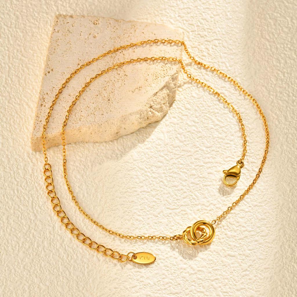 Minimalist Twist Double Ring Necklace,Gold Color Stainless Steel Necklaces for Women,Trendy Waterproof Jewelry Gift