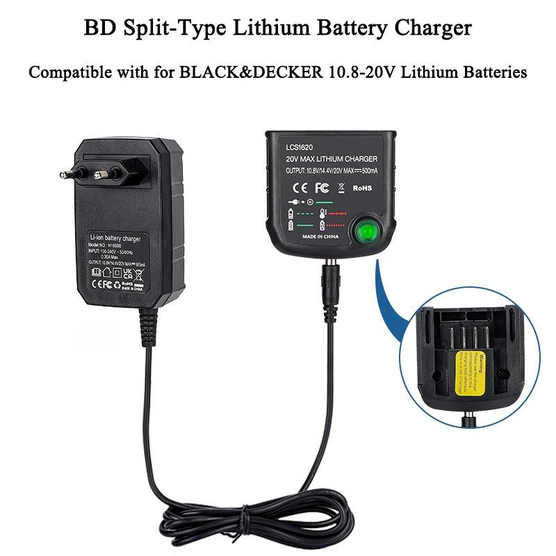 US/EU/UK/AU Plug 20V Lithium Battery Charger Compatible with For Black&Decker 20V LBXR2020-OPE, LB2X3020-OPE Lithium Batteries