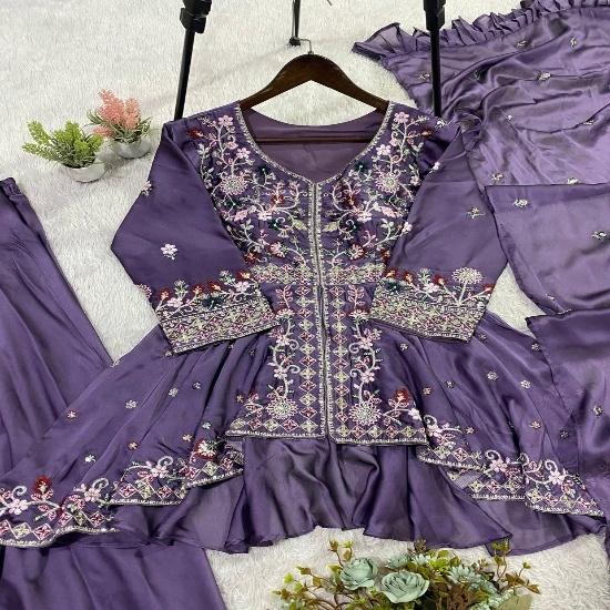 Vibrant Flora Embroidered Peplum & Sharara Suit Set