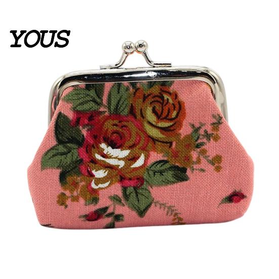 Durable Coin Holder Floral Canvas Small Purse for Women, Vintage Kiss-lock Pastoral Ethnic Style Bag Change Wallet, Mini Cash Pouch Credit Card,