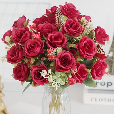 Rose Künstliche Blumenstrauß Falsche Blume für Heimzimmerdekor Garten Hochzeit Hochzeitsfeier Dekoration Outdoor Brautstrauß