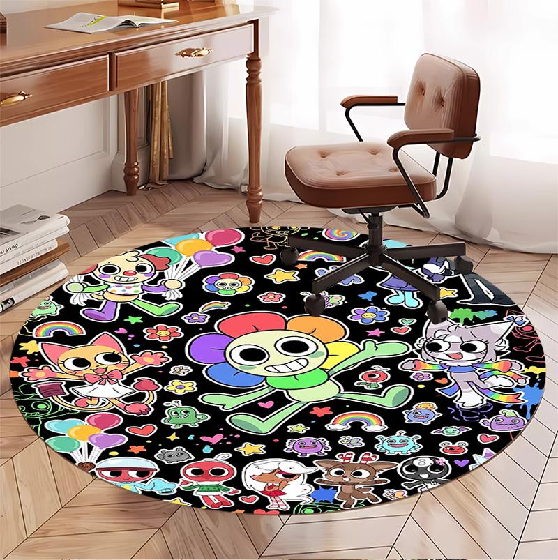 Dandy's World Pattern Round Rug, Indoor/Outdoor Mat, for Picnic, Gameroom, Bedroom, Office, Living Room, Home Decor Carpet, Birthday Gift