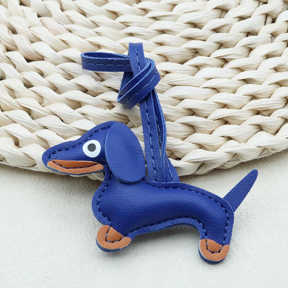 In-Stock Dachshund Cartoon Pendant Leather Dog Bag Charm Phone Case Accessory Creative Car Charm