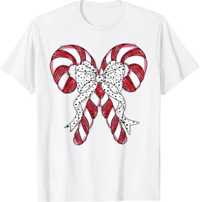 

Retro Coquette Bow Candy Cane Christmas Season Women Girl T-Shirt 3XL