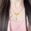 Gold Tassel Double Flower Pendant Layering Necklace for Women Fashion Delicate Casual Daily Elegant