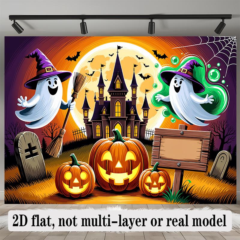 Party Backdrop Halloween Castle Flat Banners Witch Ghost Pumpkin Celebrations Wedding Photo Booth Background Front Door Decor