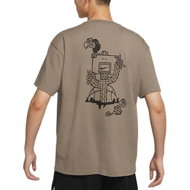 Nike T Shirts Men's Olive Gray Crew Neck Moderate Straight Fit DR8915-040