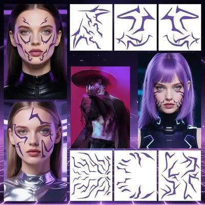 6pcs Purple Gradient Temporary Tattoo - Realistic Waterproof Body Art, Suitable for Cosplay, Halloween and Party Makeup