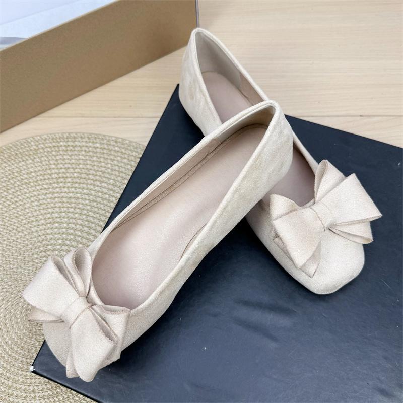 Fashion Flat Shoes for Women 2025 Spring and Autumn New Shallow Bow Square Toe Work Shoes Flat Large Size Women's Shoes Loafers