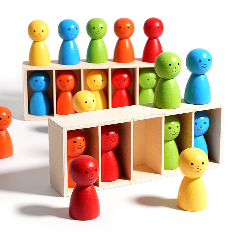 Montessori Hračky na třídění barev Hra na přiřazování barev Senzorická hra Dřevěné kolíčkové panenky v kelímcích Vzdělávací hračky pro rané vzdělávání Pro batole 3+