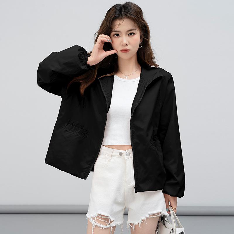 Spring Autumn Hooded Cropped Windbreaker Coat Women Design Casual Loose Jacket Top