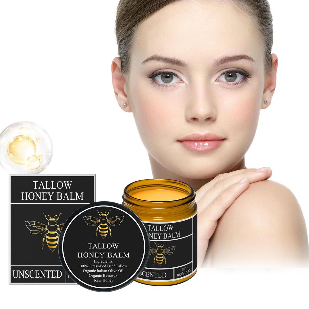 Beef Tallow for Skin Tallow and Honey Balm Organic Grass Fed Whipped Facial Moisturizer Cream Deeply Moisturizing Body Lotion