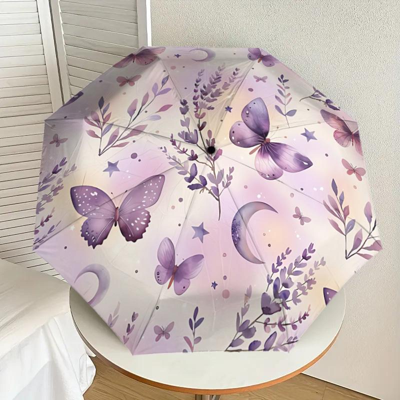 1PC Butterfly Flowers Umbrella-8-Rib Reinforced, Automatic Open, Lightweight & Durable, Fashion Accessory for Outdoor, J0367