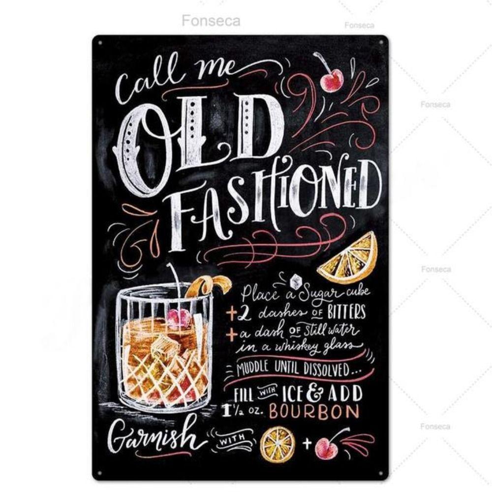 

Metal Poster Cocktail Recipes Retro Bar Wall Decor