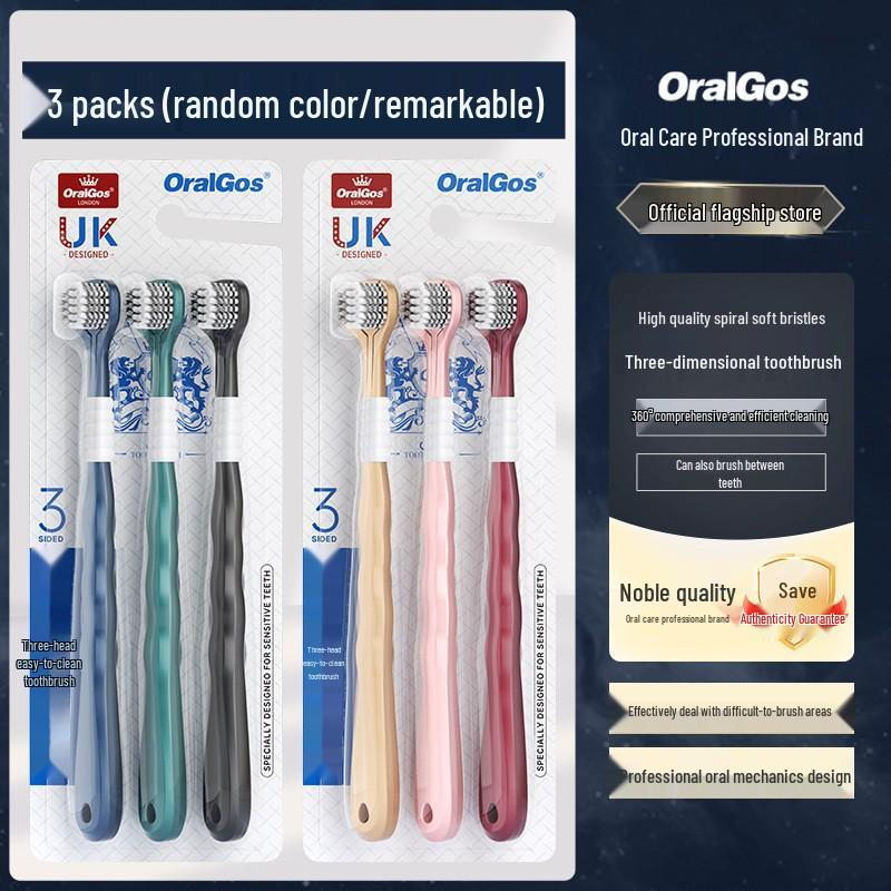 Zweierpack 3-seitige Zahnbürsten mit weichen Borsten für Erwachsene