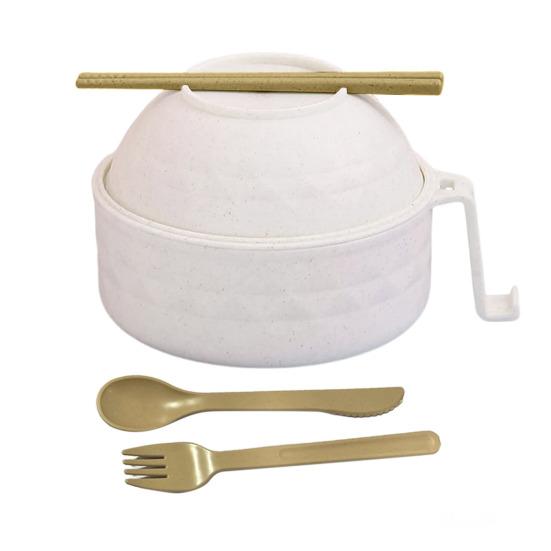 

Набор для приготовления рамена в микроволновке с ручкой, ложкой, палочками для еды, вилкой, миской для лапши, миской для супа для рамена, пасты бежевый