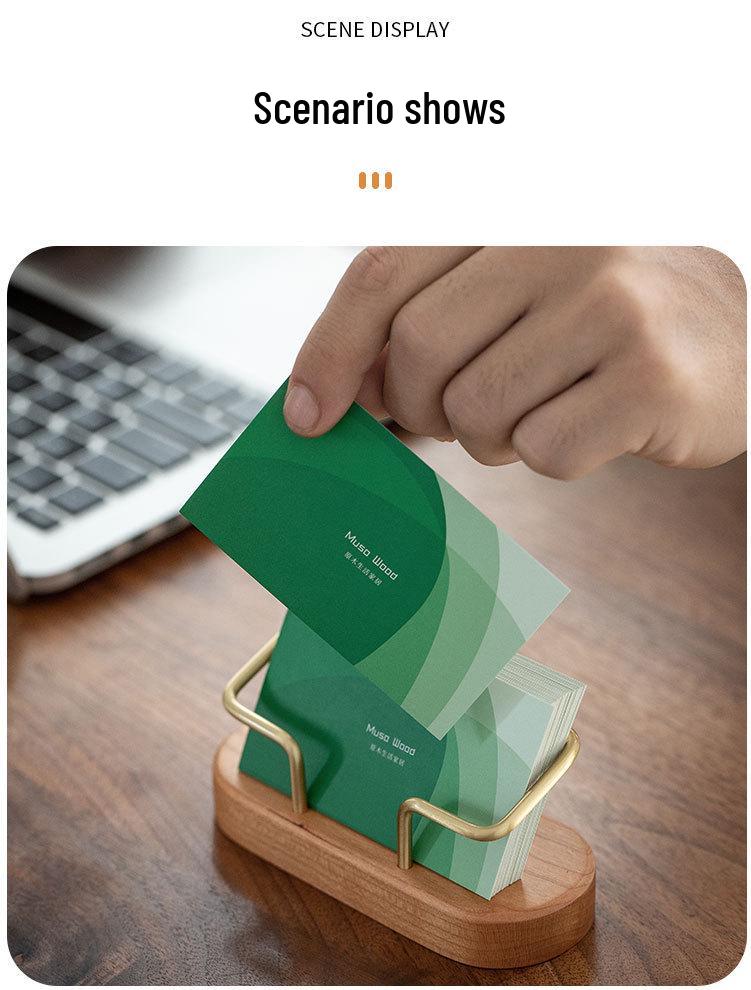 Ovale Massief Houten Visitekaarthouder met Messing Klem - Creatieve Minimalistische Kaartopbergdoos Standaard