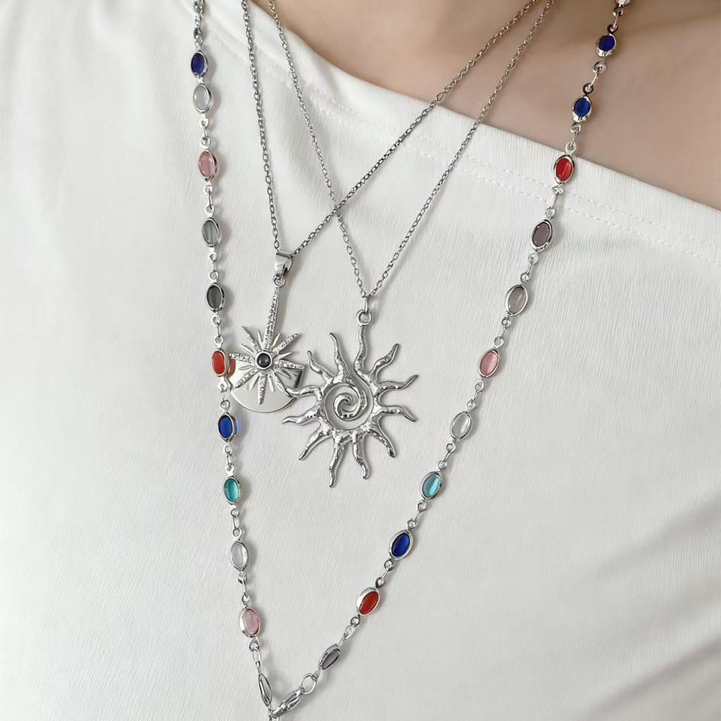 Sun Pendant Necklace With Tassel And Star Shape For Women Elegant Style