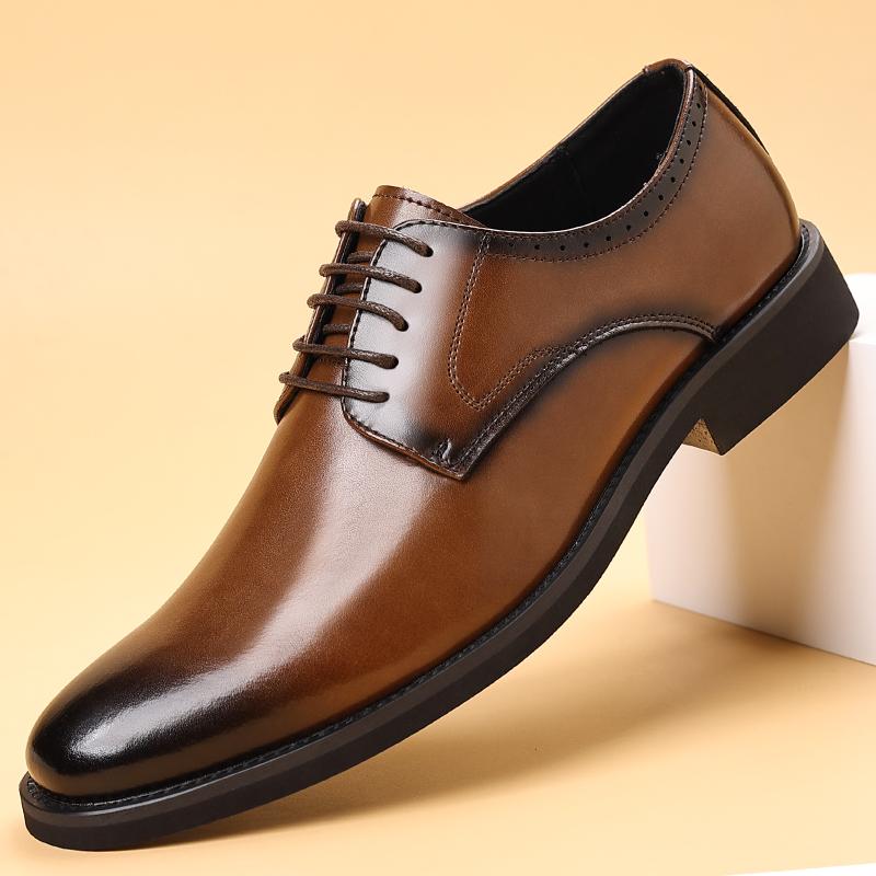 Fashion Classic Male Wedding Footwear Men's Leather Lace-Up Oxford Shoes Formal Business Dress Shoes Comfortable Slip-Resistant Flats