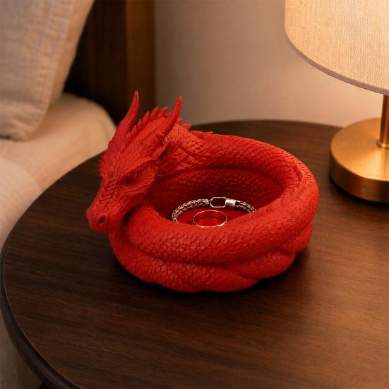 3D-gedrucktes Drachen-Aufbewahrungsfach, Dekorative Schlüsselablage mit Gothic-Fantasy-Design für Ringe, Schlüssel, Münzen, Schmuck, Schreibtisch-Organizer-Tablett für Homeoffice