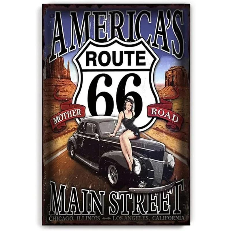 Vintage Historic Old Rout66 Tin Sign Metal Poster Wall Decor For Bar Restaurants Garage Workshop Cafe Club Plaque Man Cave Wall