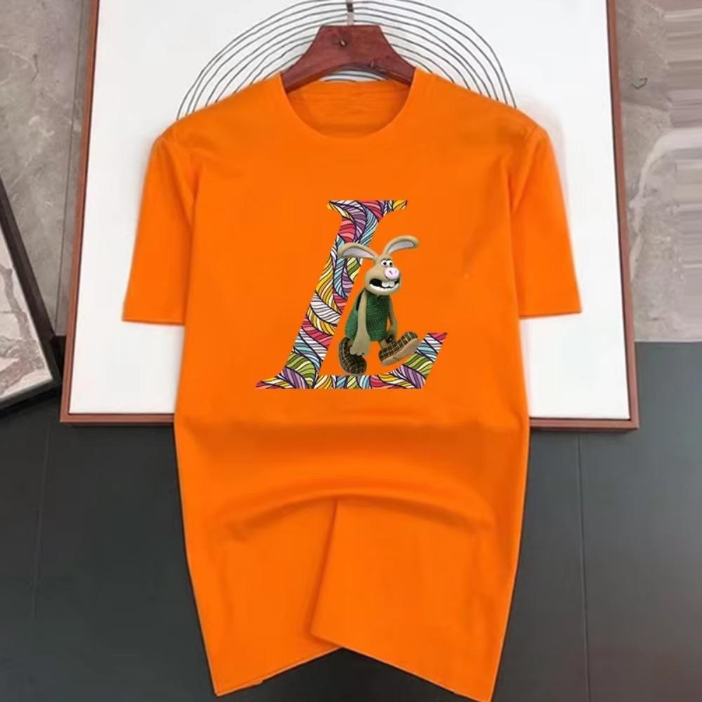 Walking Rabbit Pattern Printing Cotton Short Sleeve Men Street Luxury Brand T-Shirts Loose Oversized Tees Breathable Soft S-7XL
