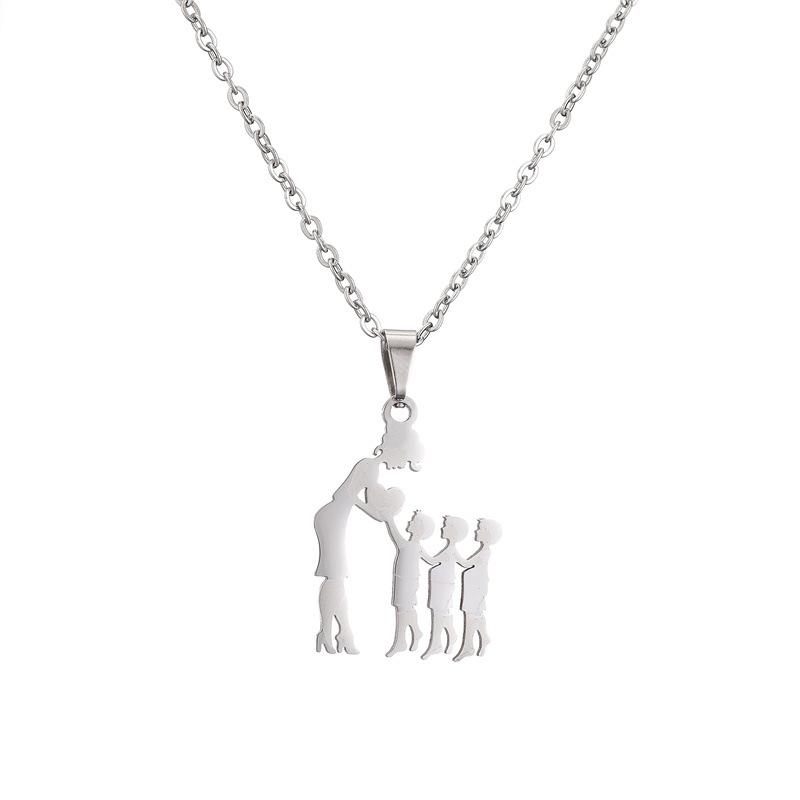 Mother And Children Necklace Stainless Steel Mom Son Daughter Pendants Necklaces Family Jewelry Gifts