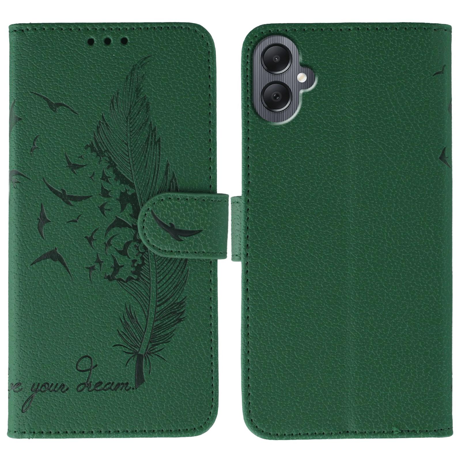 

For Samsung Galaxy A05 4G Case Feather Imprint PU Leather Wallet Phone Cover Green