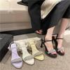 Women High Heels Sandals Shoes Woman 8cm Thin Heels Pumps Sandals Ladies Flock Solid Ankle Straps Casual Sexy Wedding Shoes