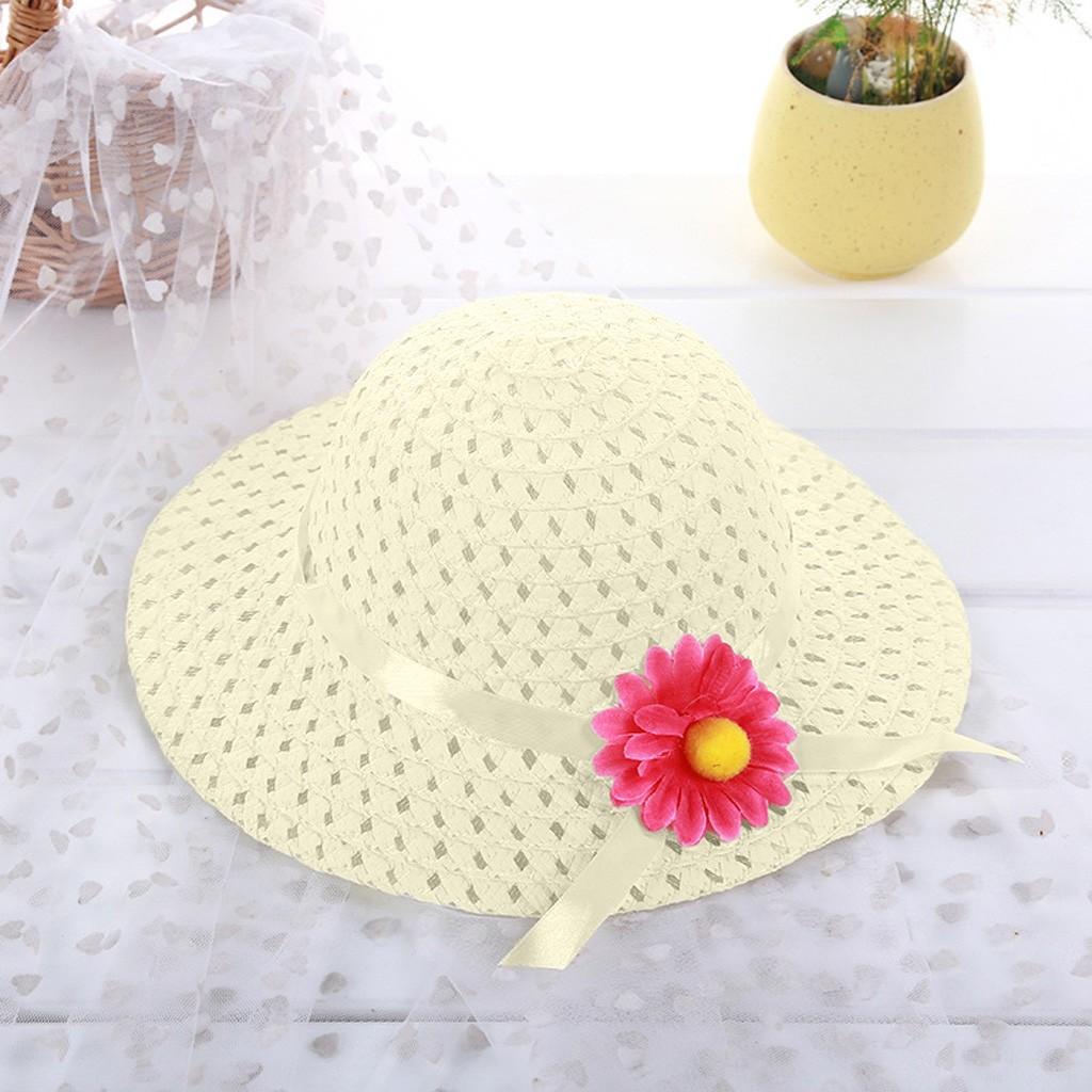 Baby Kids Girl Summer Floral Flower Straw Visor Sun Hat Beach Hats