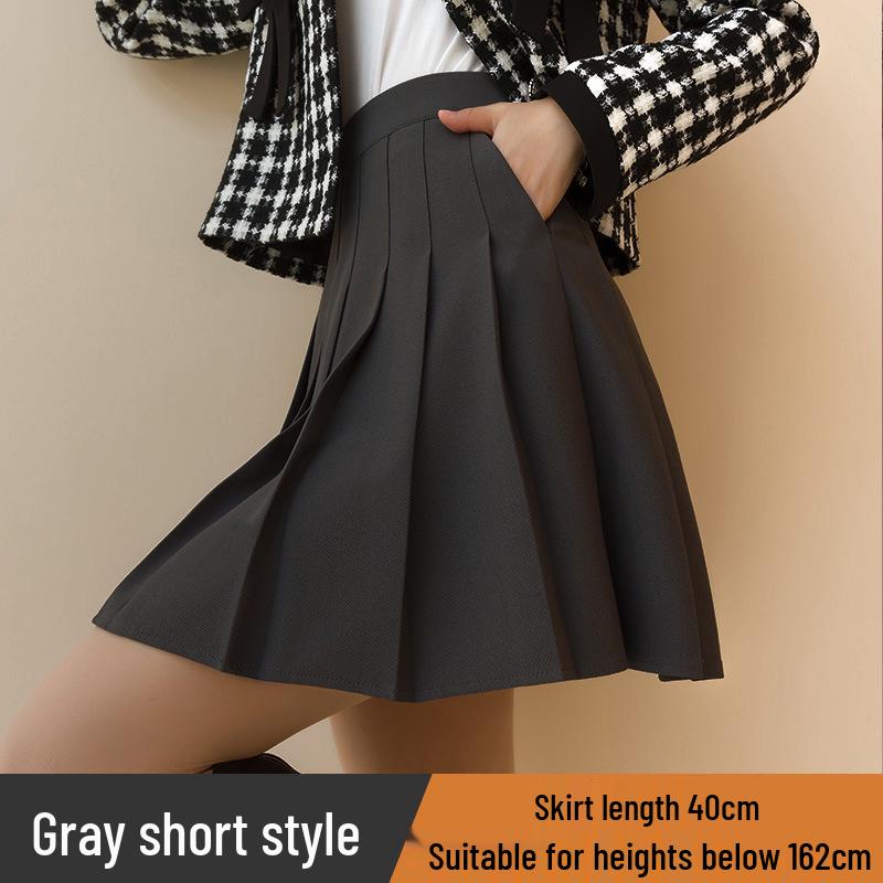 Khaki Vlněná A-line Skládaná Sukně s Vysokým Pasem pro Podzim Zimu - Dámská Krátká Sukně