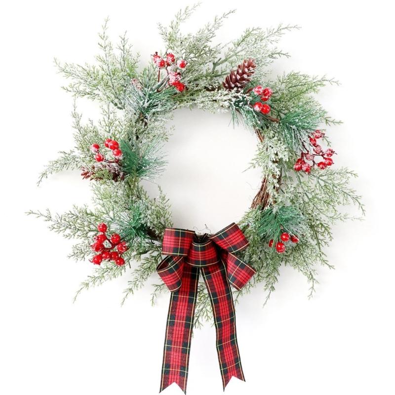 Holiday Charm Pine Branch Wreath Christmas Wreath Hangings with Pinecones and Berries for Welcoming Door Decors