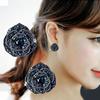 Luxurious Blue Rhinestone Rose Flower Vintage Earrings Women Red Camellia Ear Stud Earring Chic Jewelry