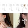 Fashionable Imitation Pearls Ear Clips Exquisite Pearls Beaded Bowknot Dangle Ear Studs for Daily Wear Dates Parties